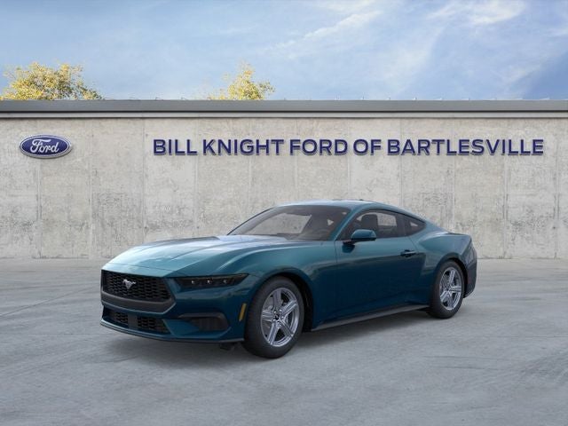 2026 Ford Mustang EcoBoost in Adriatic Blue Metallic — front three-quarter view