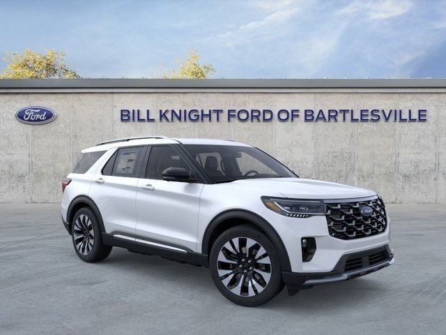 2026 Ford Explorer Platinum in Star White Metallic Tri-Coat — front three-quarter view