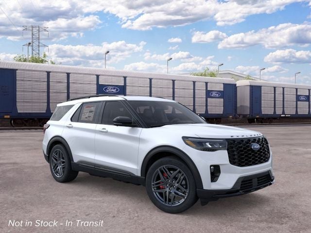 2026 Ford Explorer ST in Star White Metallic Tri-Coat — front three-quarter view